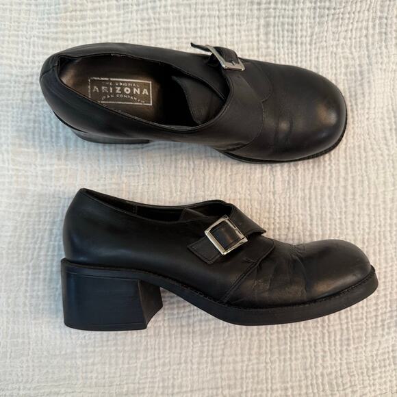 Arizona Chunky Loafer Size 8.5 Black Leather Block Heel Buckle Slip On 90s Y2k - Picture 9 of 9